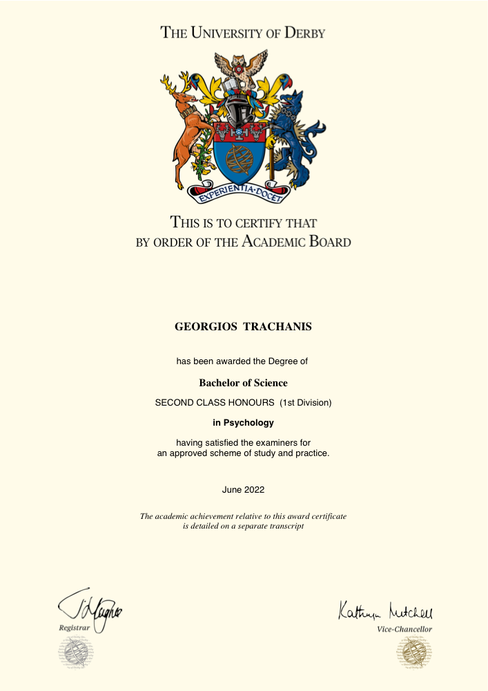 BSc Psychology -University of Derby