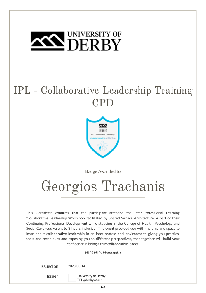 IPL Collaborative Leadership Training -University of Derby